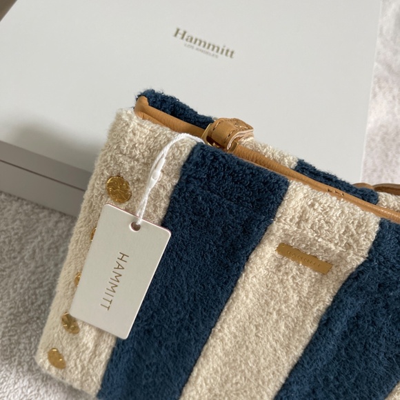 Hammit Duke Bag in Cabana Stripe Blue White Tan Leather Terry Cloth - Picture 4 of 11